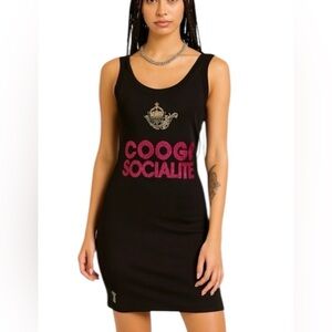 COOGI 90’s Black & Pink “Socialite” Graphic Mini Tank Dress, Rare, Chic, Edgy, M